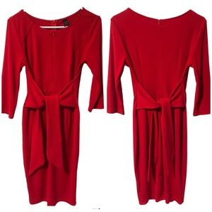 Vfshow Vfemage Red Body-con Midi Dress with Self Tie Belt. Sz S.